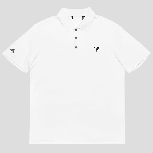 Front view of a white adidas® Men's Pickleball Performance Polo Shirt, highlighting its clean design and performance features suitable for sports enthusiasts.