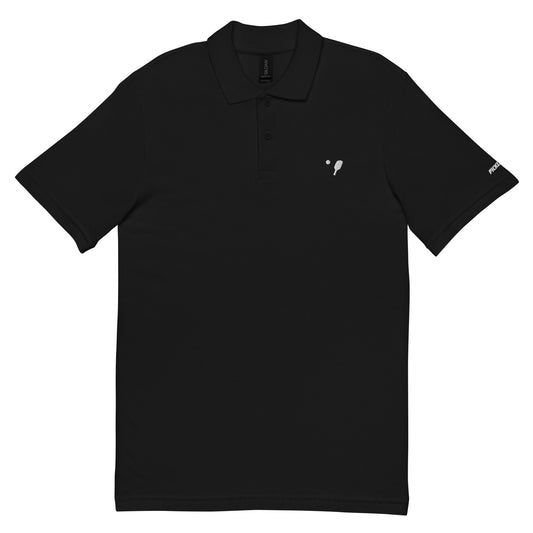 Front view of a black OOKAMI SPORTS Men's Semi-Fitted Pickleball Polo Shirt, emphasizing its smart casual style and pickleball-ready design.