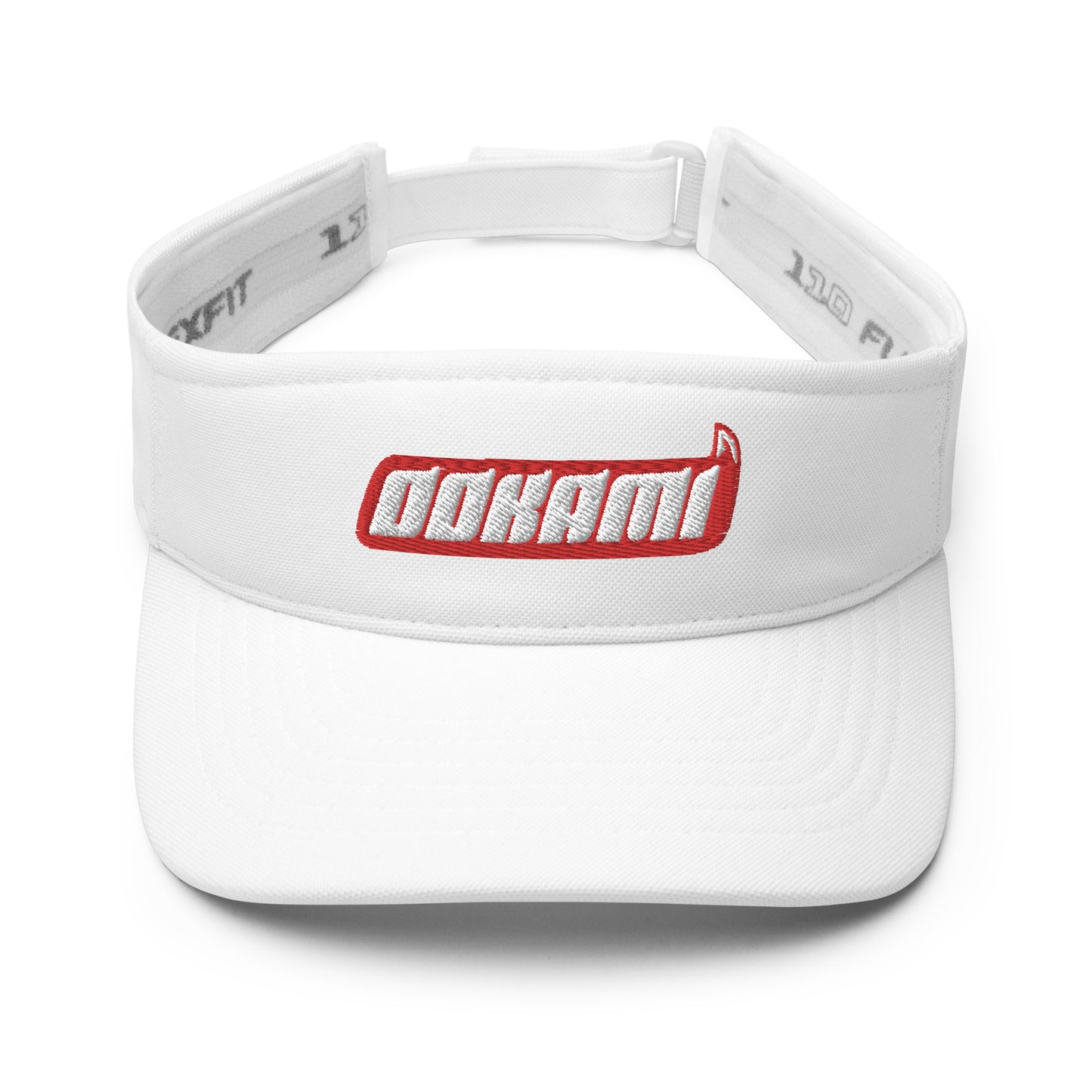 White FlexFit® visor featuring a red embroidered OOKAMI logo on the front, designed for pickleball players.