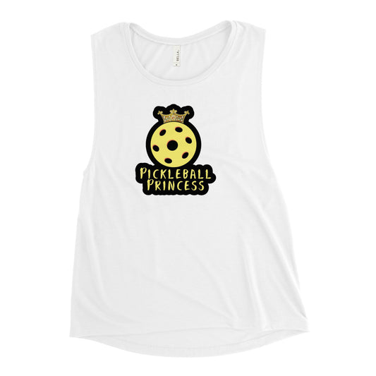 Front view of Women's Muscle Tank - Pickleball Princess in white